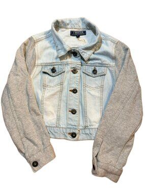 C’ESTTOI Cropped Denim Jacket Knit Sleeve Y2K Streetwear Small